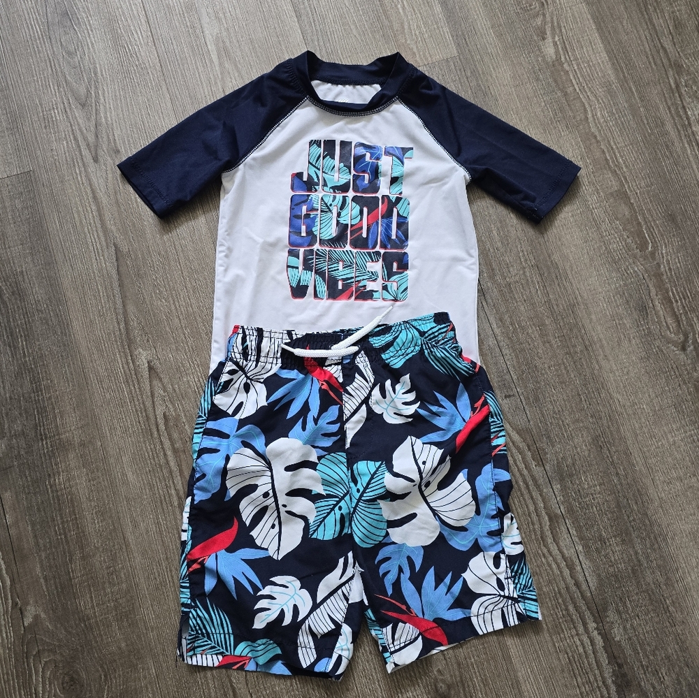 Place sport swim trunks and rash guard sun shirt size 5t